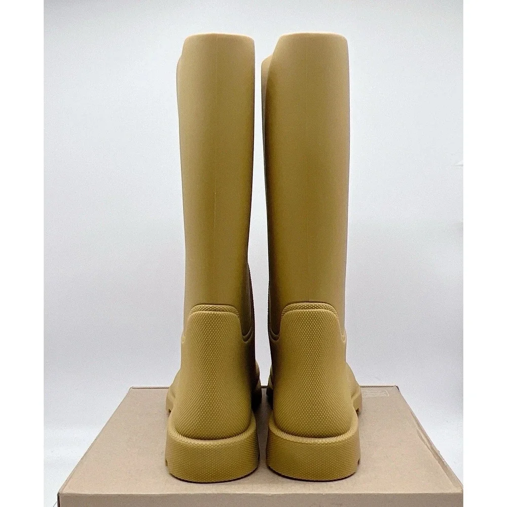 Burberry Rubber Marsh Women's Knee High Rain Boots Tan Brown Size EU 39 US 9